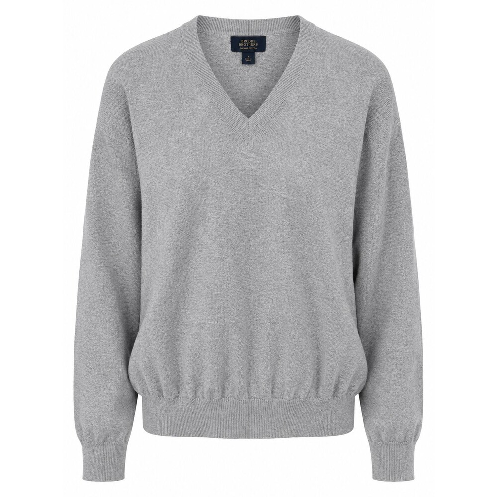 Brooks Brother Sweater Men's Medium Gray Supima Cotton Knit Pullover V neck